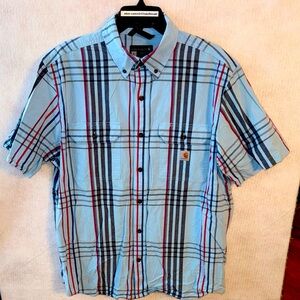 CARHARTT Button-down Shirt Men’s Size L Loose Fit Short Sleeve Blue Stripes